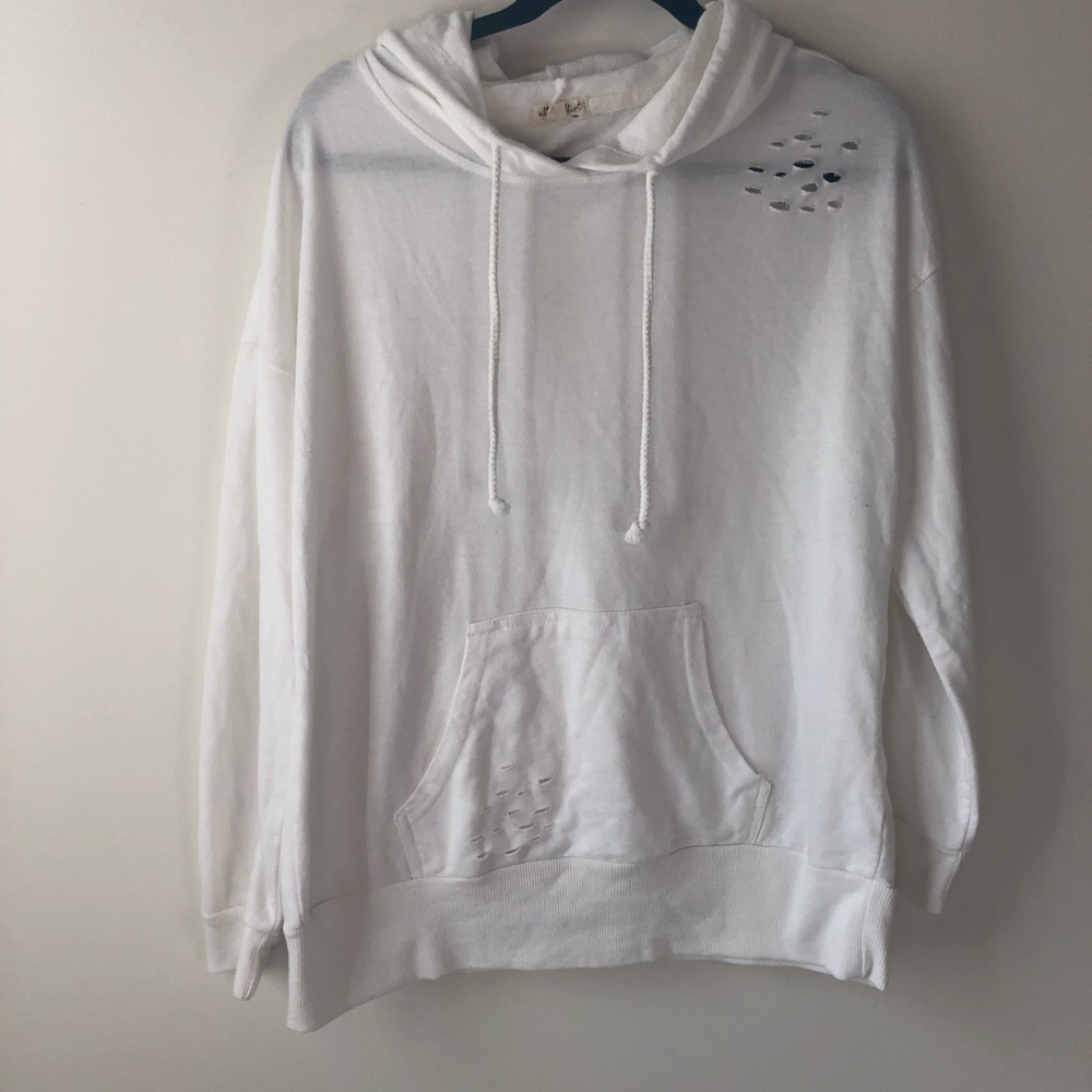 White distressed pull over hoodie